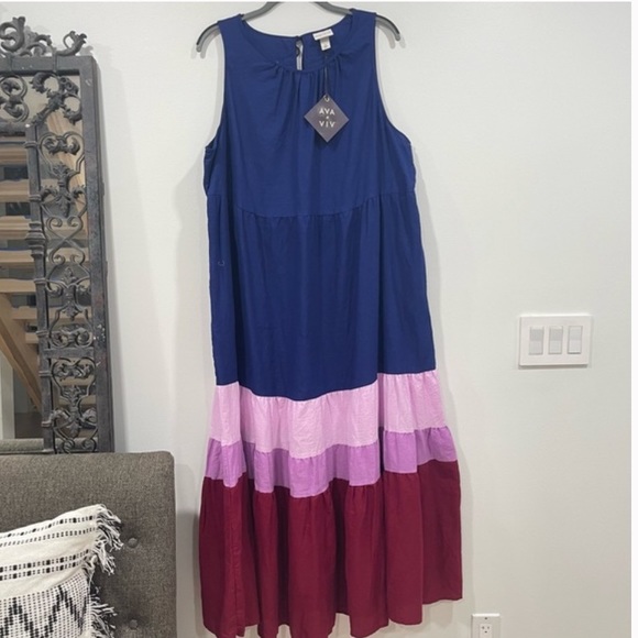 Ava & Viv Women's Plus Size Sleeveless Colorblock Tiered Dress -Navy Blue - Picture 9 of 10